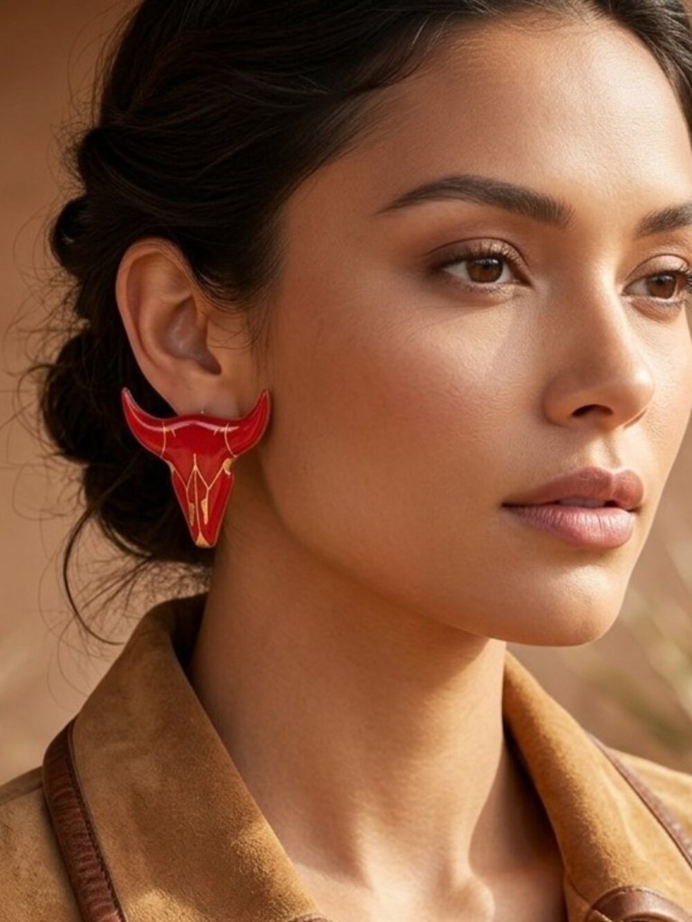 Red Steer Western Earrings Red